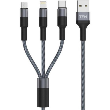 Кабель USB 2.0 A - USB Type-C (m)/micro USB (m)/Lightning (m), 1,2м TFN-CFZ3IN1GR серый